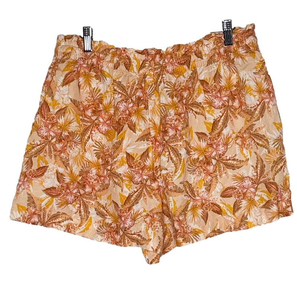 NWT Loft High Waisted Linen Orange‎ Floral Shorts Size L